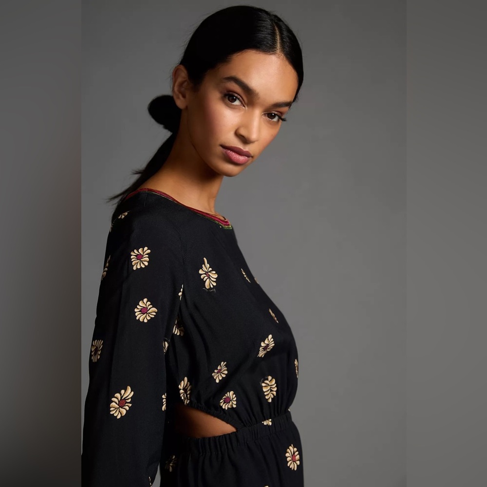 Farm Rio Long-Sleeve Floral Cutout Jumpsuit - Picture 6 of 15